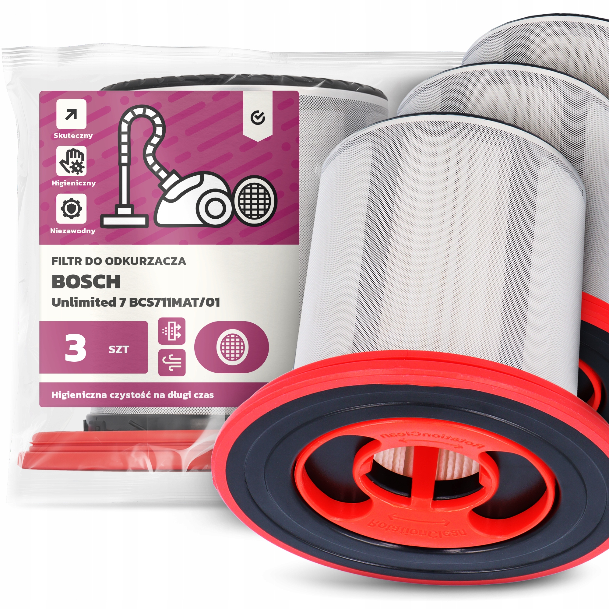 3x Vzduchový Filtr pro Vysavač Bosch Unlimited 7 BCS711MAT/01 Hepa Em-w