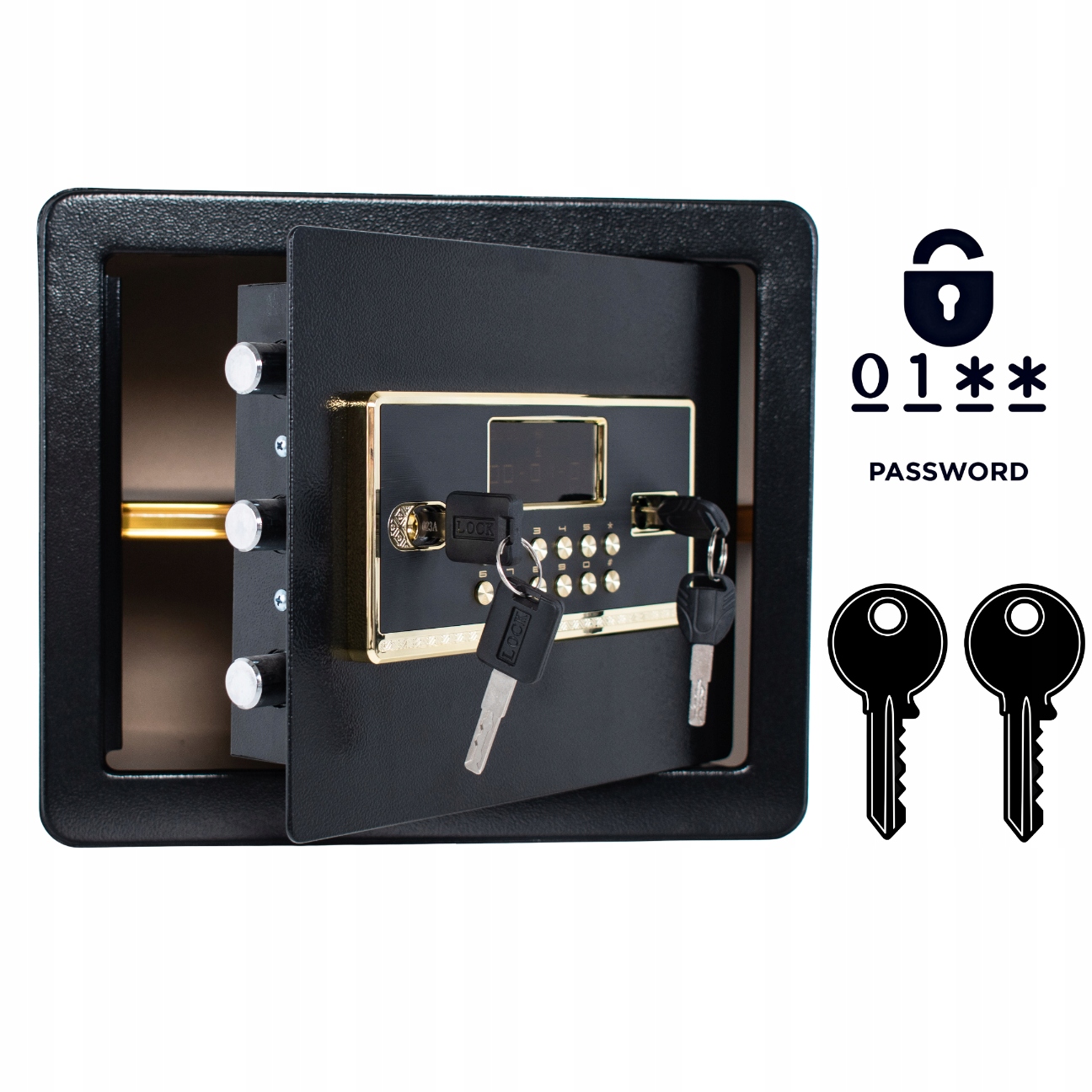 Pancerny Domowy Sejf z Zamkiem Elektronicznym i Kluczem 30x36x30 cm Czarny