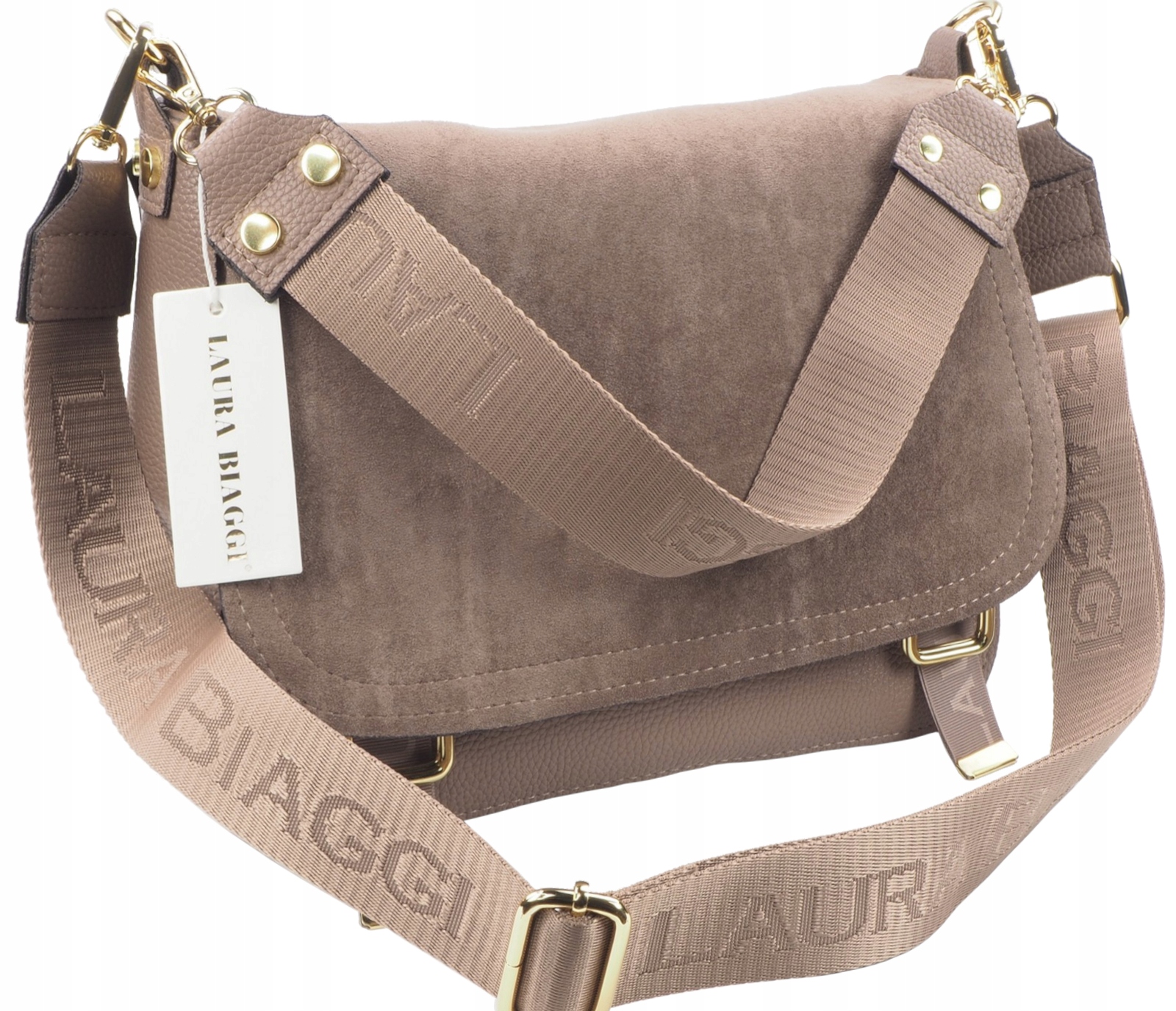 Laura Biaggi Damska Torebka Pojemna Listonoszka Fango Zamszowa