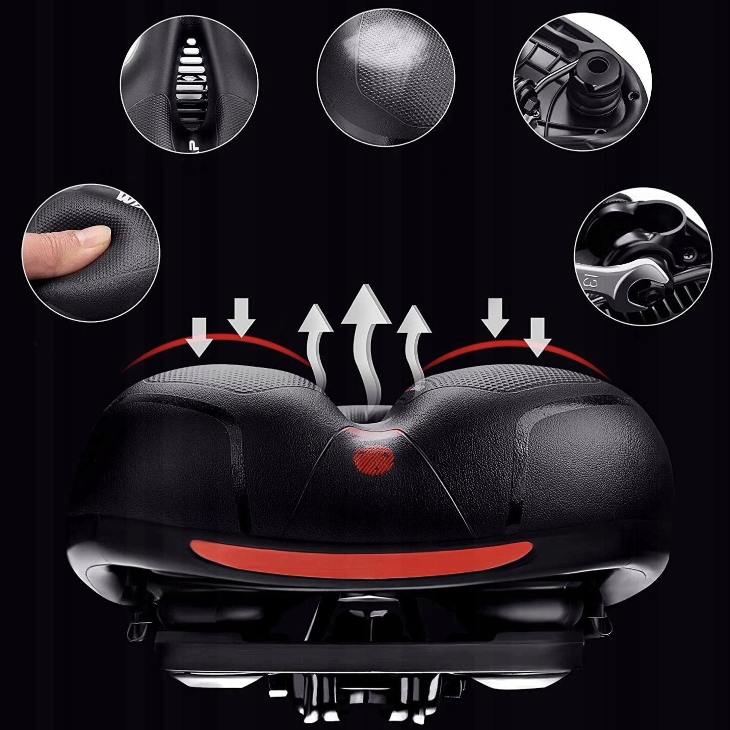 ŻELOWE ERGONOMICZNE SIODEŁKO ROWEROWE Z AMORTYZACJĄ I OŚWIETLENIEM Model siodełko rowerowe