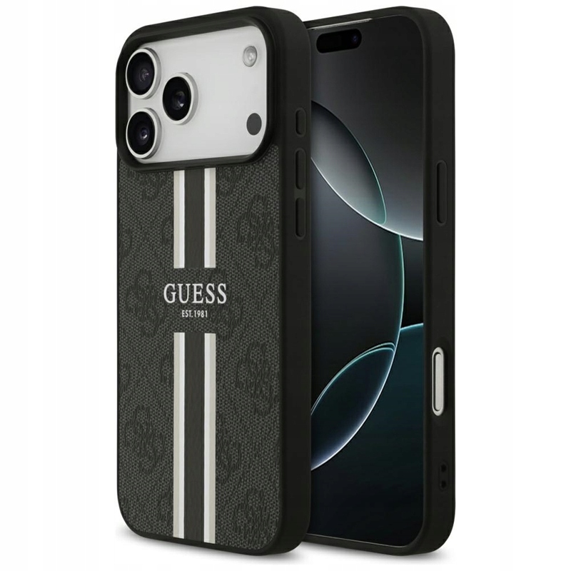 Guess 4G Printed Stripes MagSafe – Pouzdro pro iPhone 17 Pro Max (černé)
