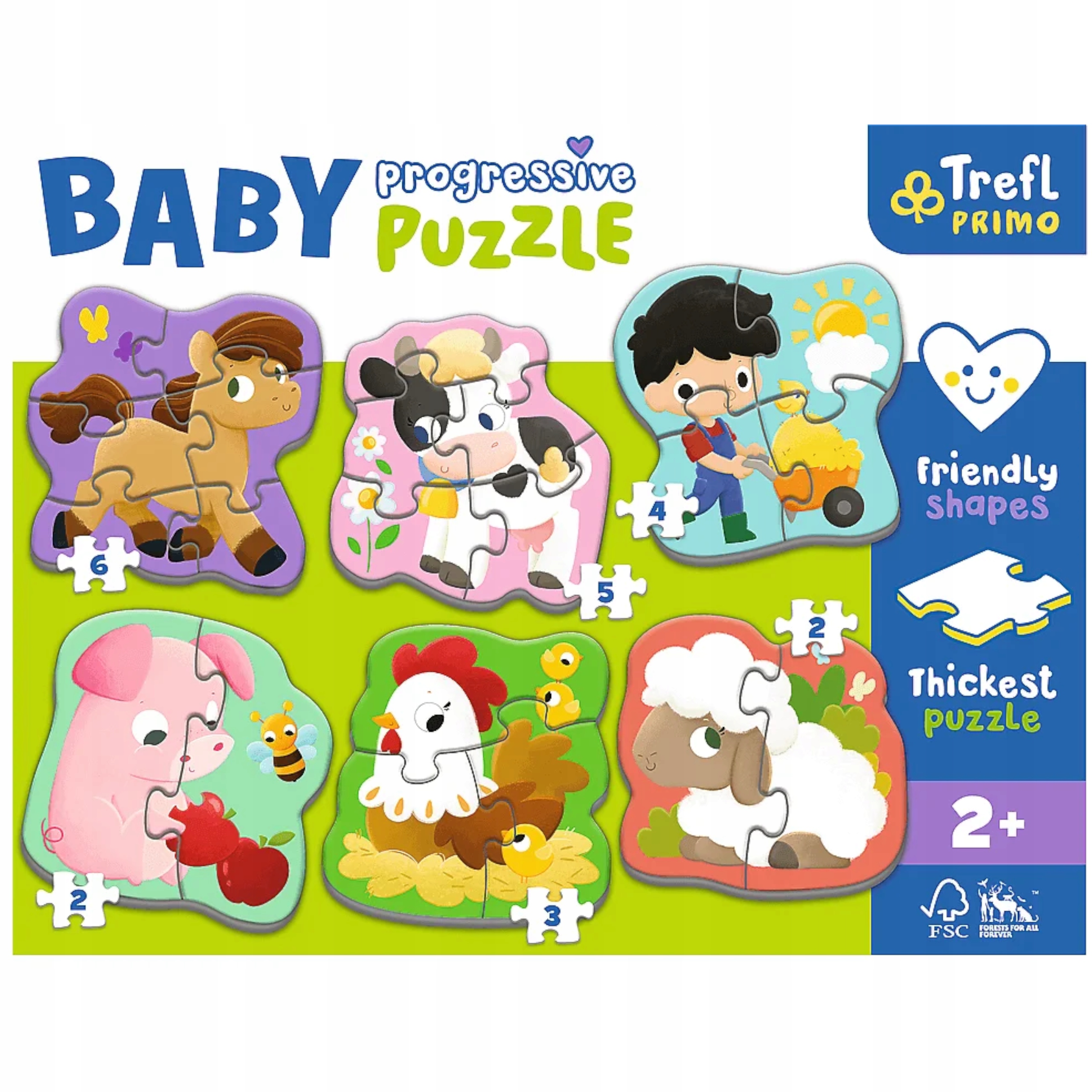 Puzzle Baby Progressive 6w1 Farma 2+ Trefl 44000 Nazwa PUZZLE BABY ZESTAW 6W1 ZWIERZĘTA FARMY 22 ELEM.