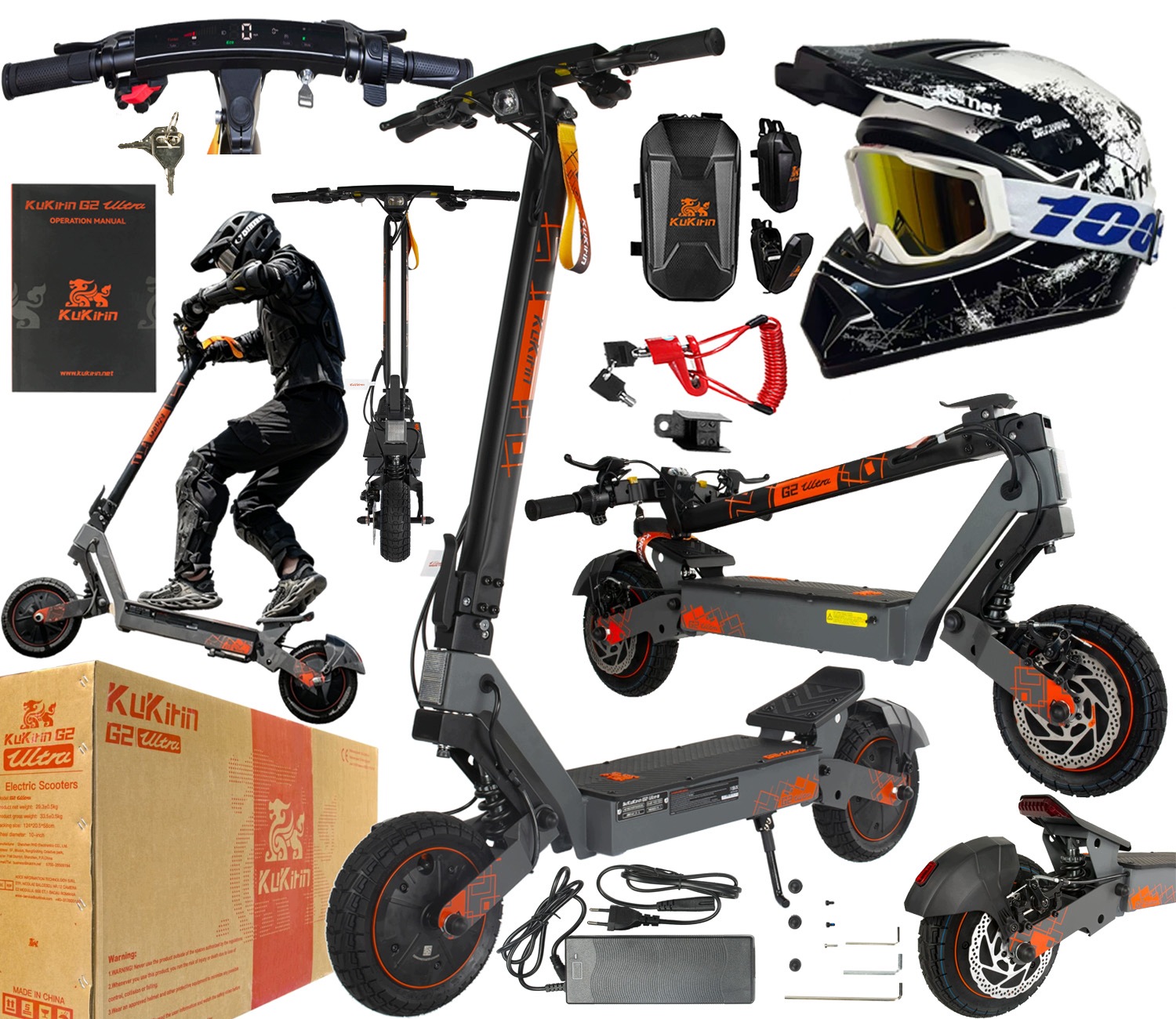 KuKirin G2 Ultra Skládací 1600W 48V 18Ah 50km/h 55KM Terénní +Dárek Pl