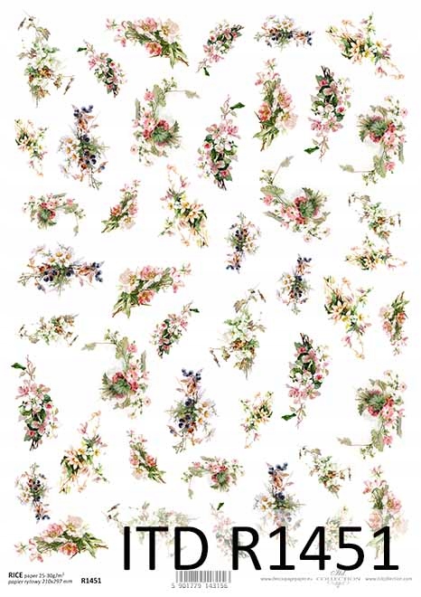 Papier Ryżowy R1451 z włoskami A4 Kwiaty
