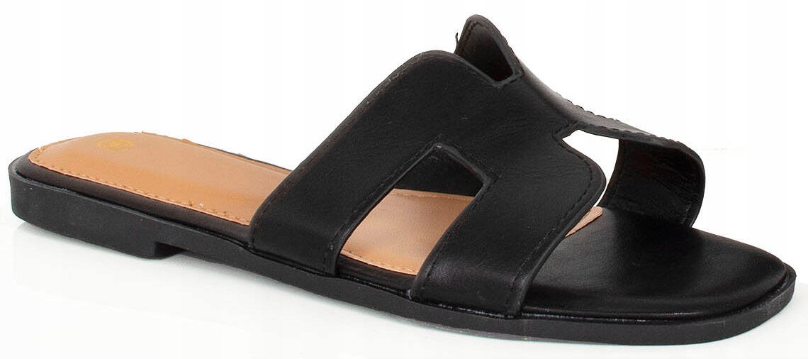 KLAPKI DAMSKIE WSUWANE CZARNE SKÓRZANE PASKI 37 Marka bez marki