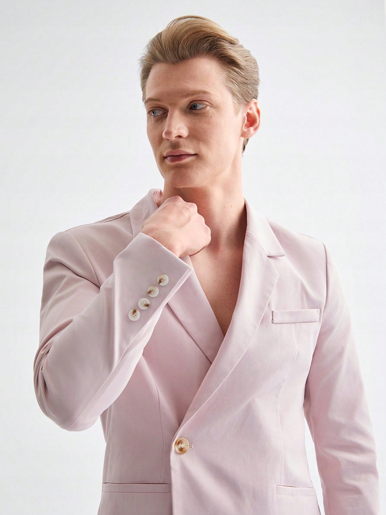 Pánský Elegantní Vizitkový Stylový Módní Růžový Oblek Shein XXL