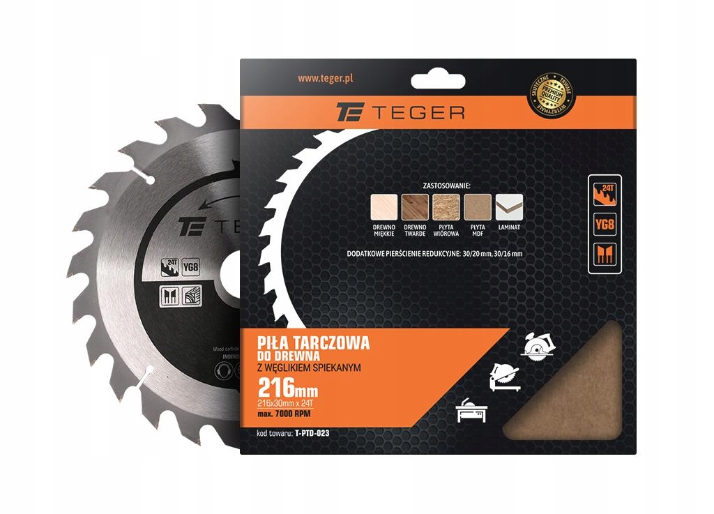 Piła tarczowa do drewna z węglikiem spiekanym 216x Marka Teger