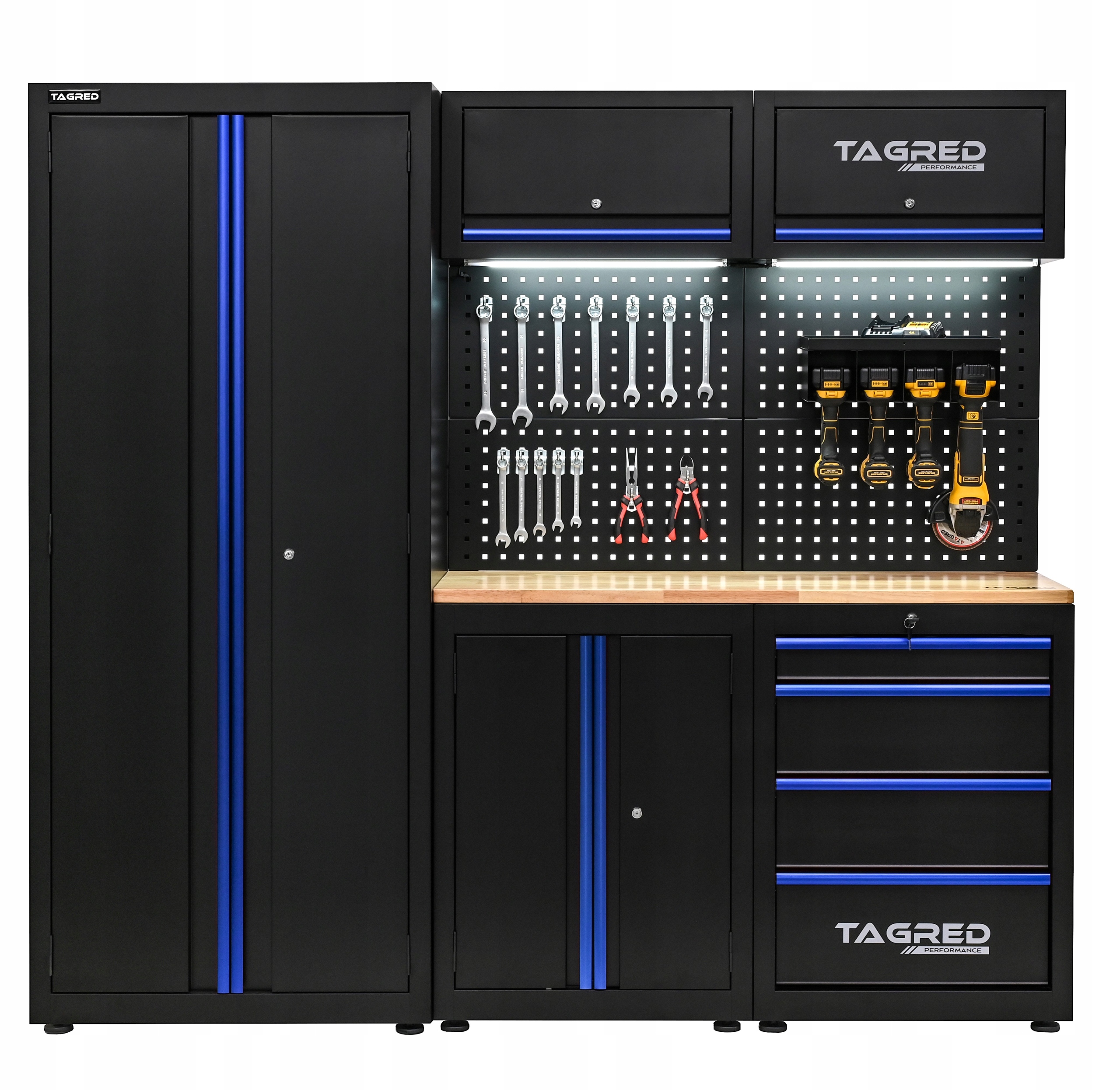 Wózek narzędziowy Tagred niebieski 4 szuflady z zamknięciem na klucz