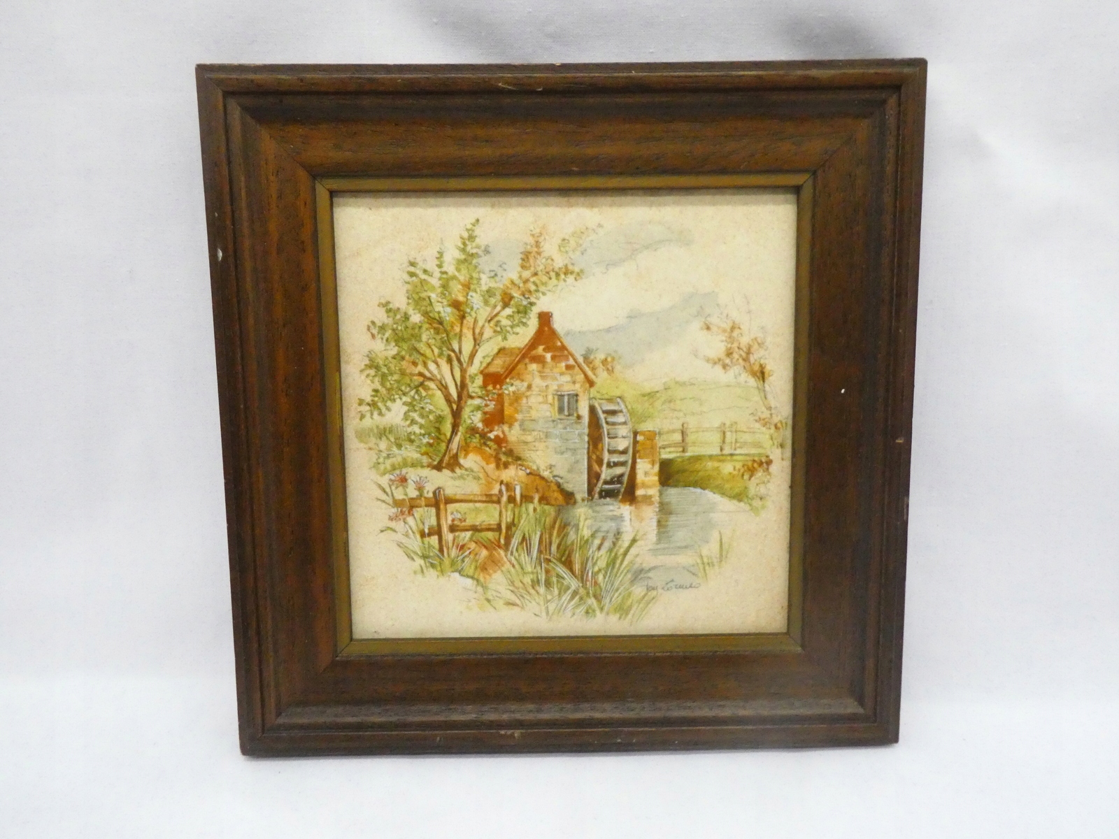 STARY KAFEL CERAMICZNY W DREWNIANEJ RAMCE 1-4859