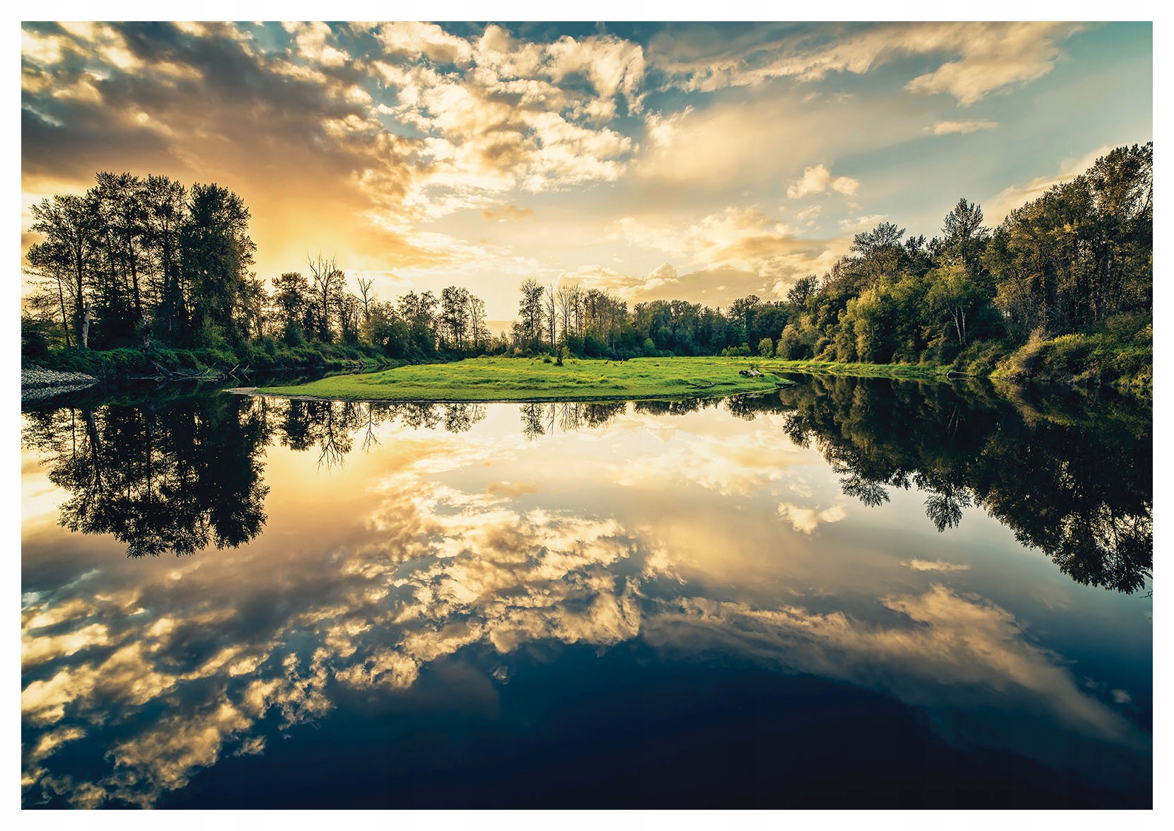 Tapeta Řeka klid Západ Slunce Jezero Nebe Mraky Stromy 400x280 lepidlo