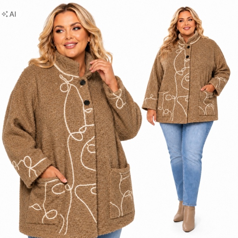 Kabátek přechodový typu pláštěnka bunda boucle výšivka Plus Size 58 60 9XL