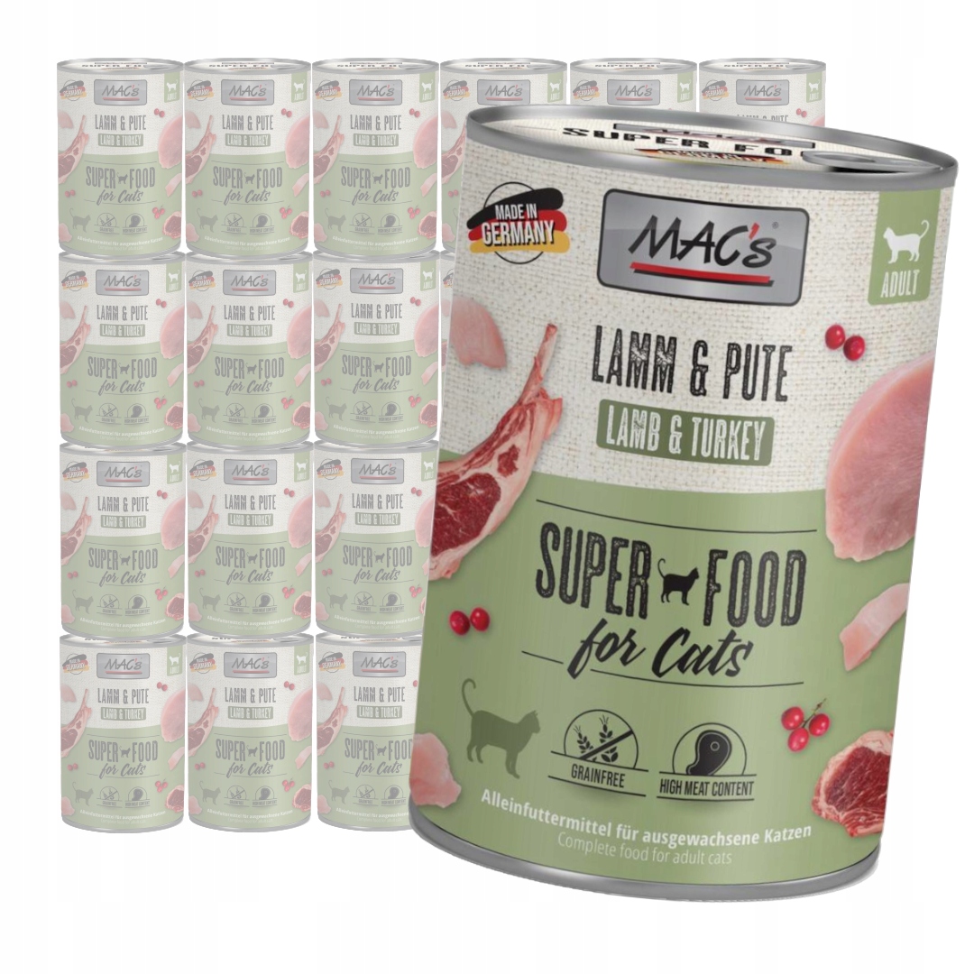 Levně MAC's Cat Mokré Krmivo Pro Kočky Jehněčí Krůta 24x400 g