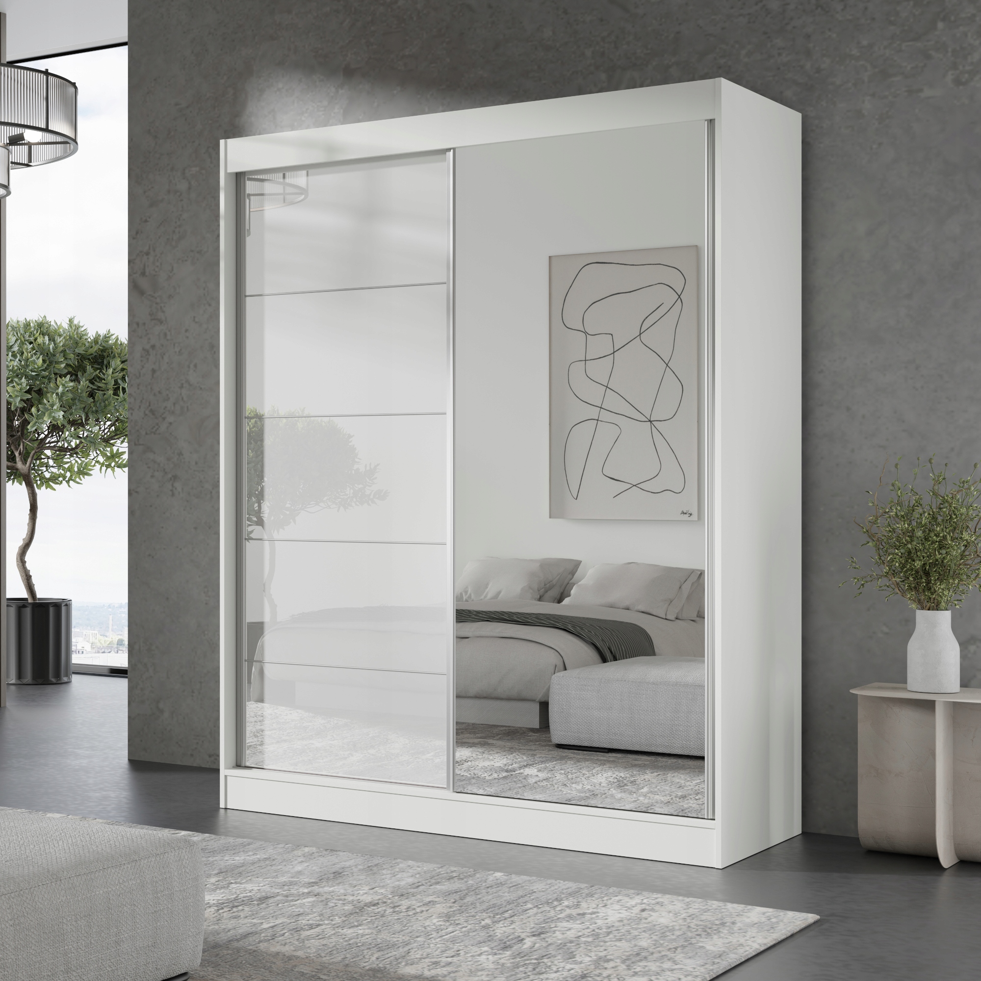 Szafa przesuwna z lustrem Como 2D1L 150 Biała (lacobel)