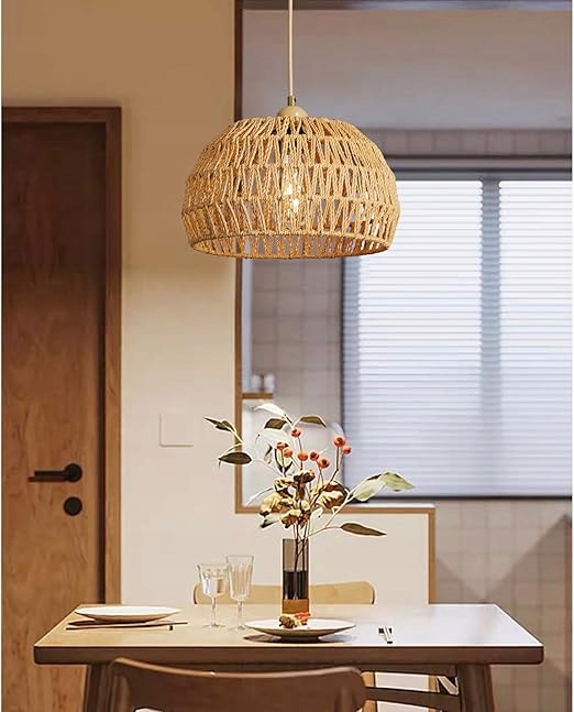 Forcoso Závěsná lampa Rattan Boho E27 30 cm Pletená Hnědá Nad Stůl