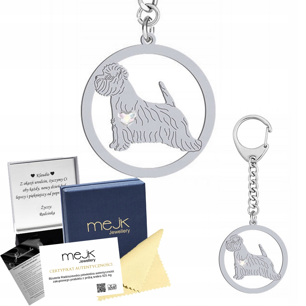 Přívěsek Na Klíče z West Highland White Terrier 925 Gravírování Bonus