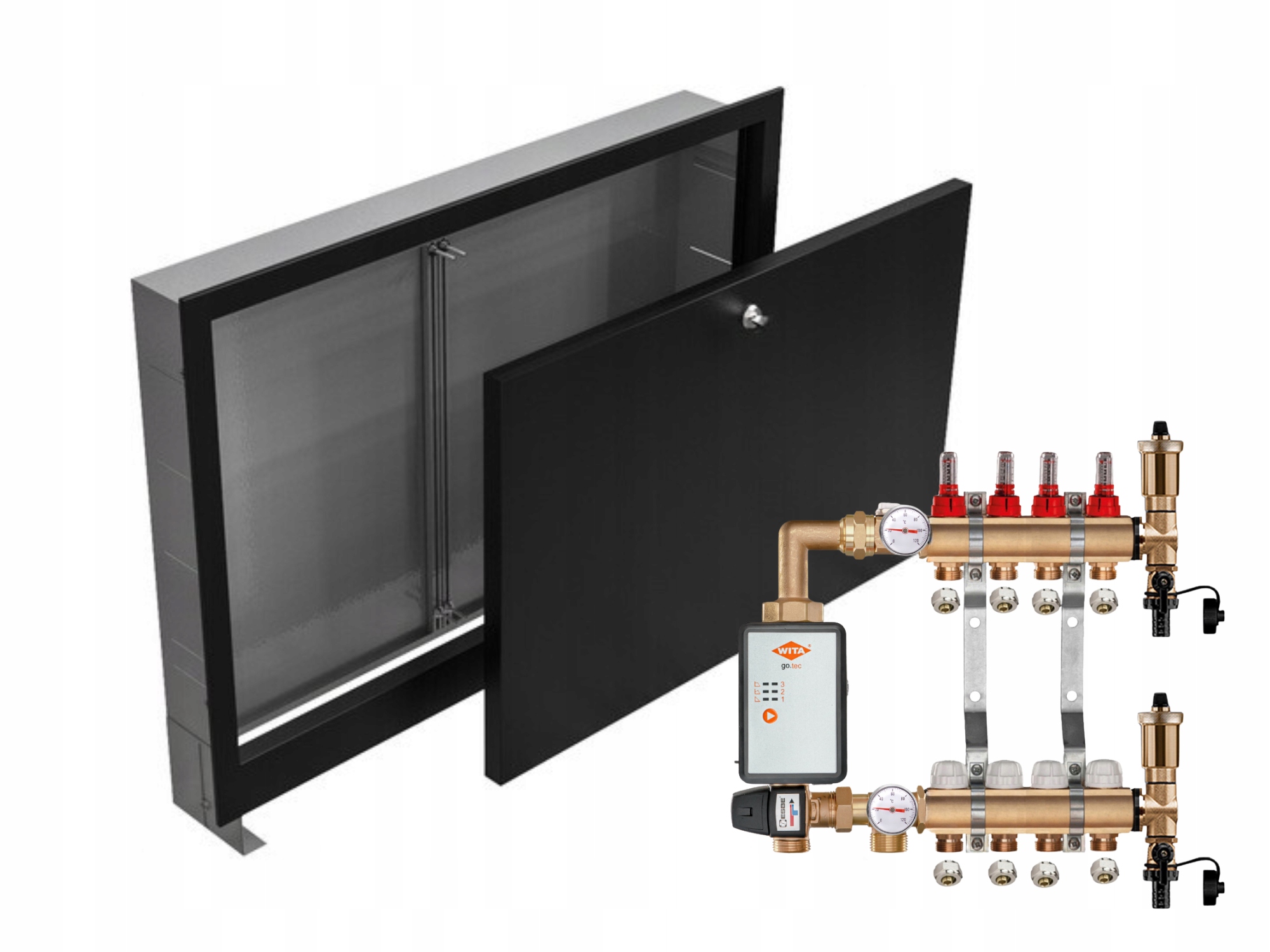 Mosazný Rozdělovač Podlahovky 5+ČERPADLO Vítá+podomítková Skříňka Černá+pex