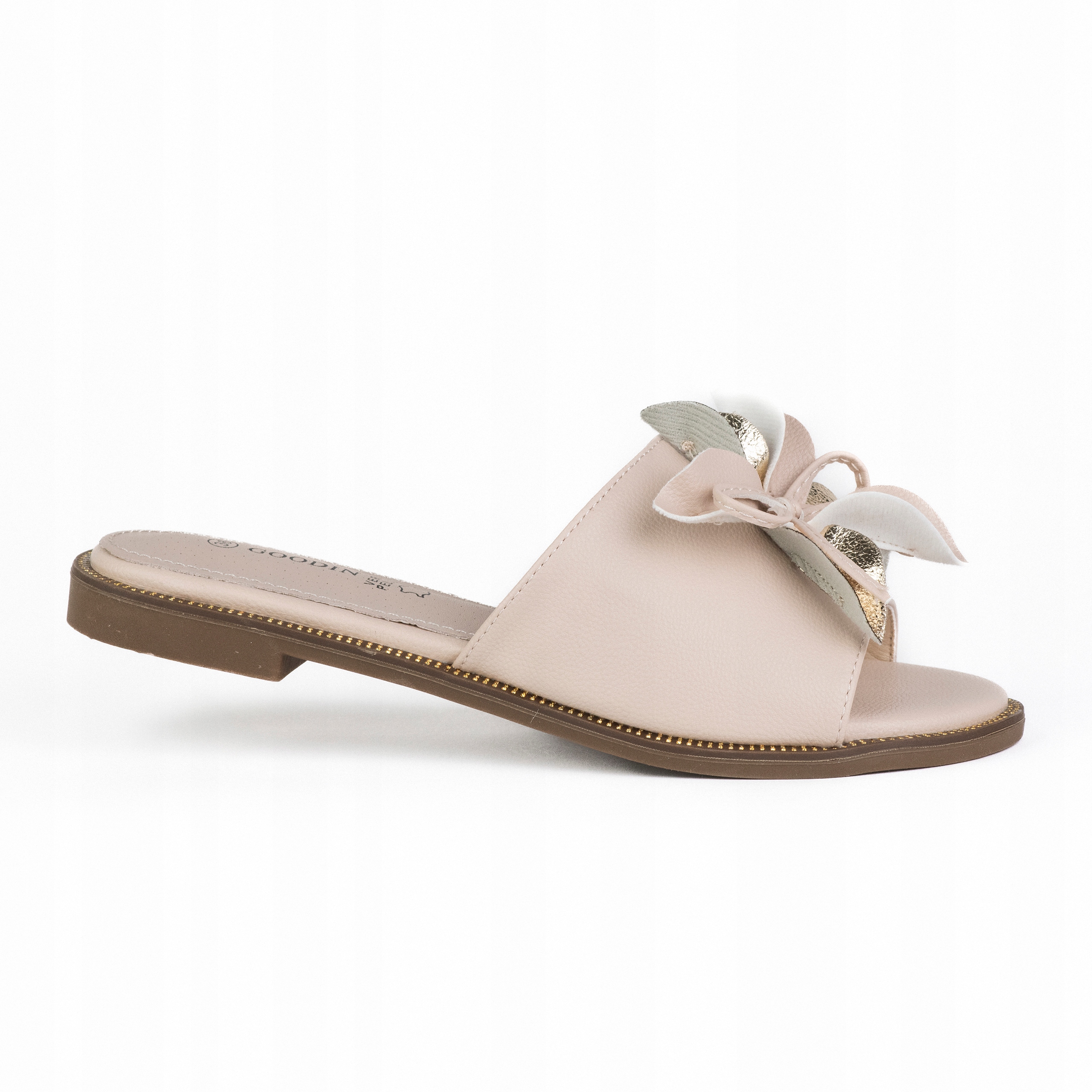 Klapki damskie skóra Goodin GD-FL26508 casual klasyk kwiat beż 39