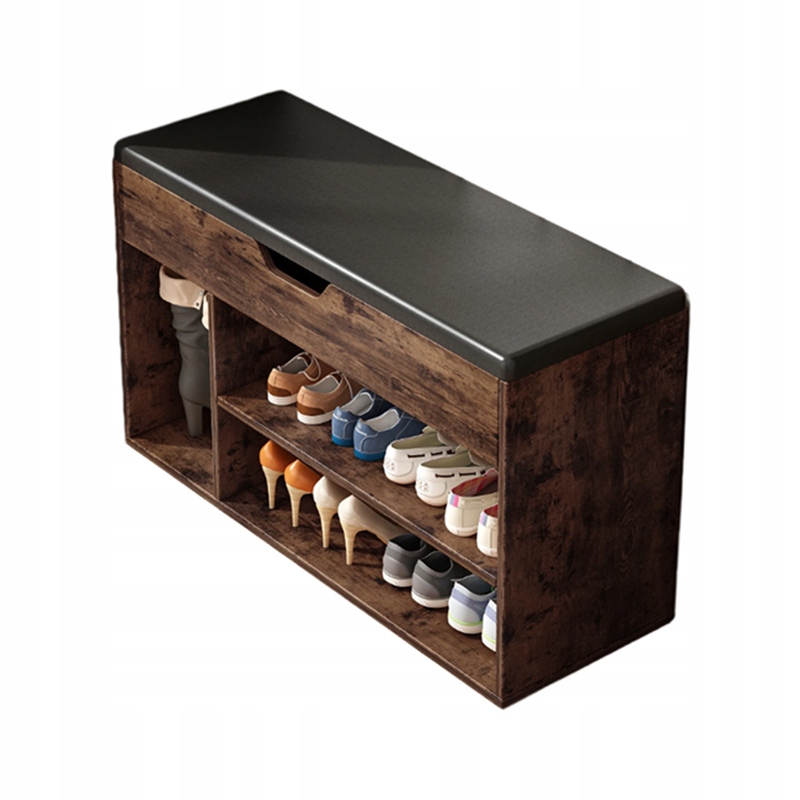 SZAFKA NA BUTY POJEMNA Z SIEDZISKIEM SCHOWEK 2 PÓŁKI DREWNIANY RETRO LOFT