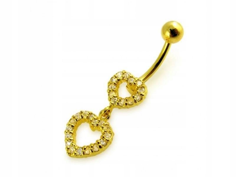 Stříbrná náušnice 925 do pupíku s pozlacenými srdíčky jako dárek, módní, efektní