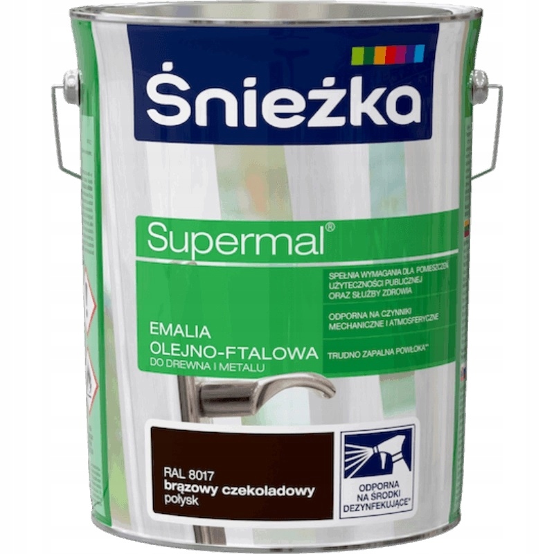 Śnieżka Supermal Emalia Olejno-ftalowa 5L Brąz Czekolada Połysk Ral 8017