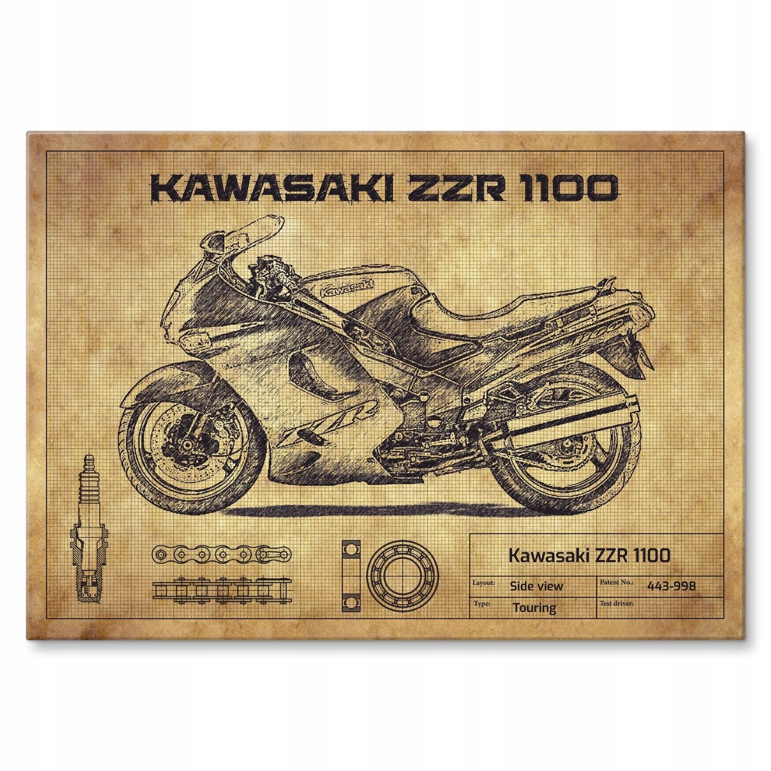 Kovový plakát Kawasaki ZZR1100 Šidítko Plech 42 x 59,4 cm Dárek