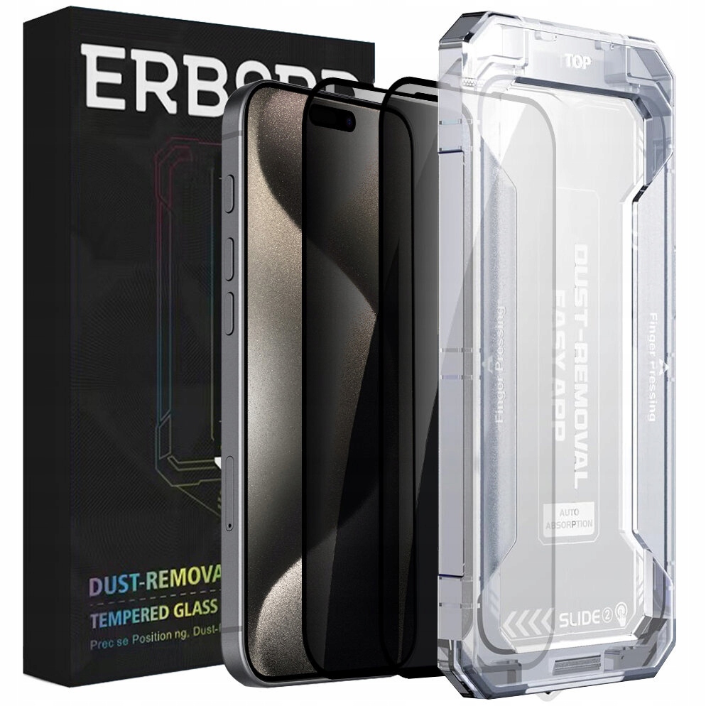 2x Sklo S Privátním Filtrem Pro Iphone 15 Pro Erbord S Rámečkem Pro Montáž Anti-spy