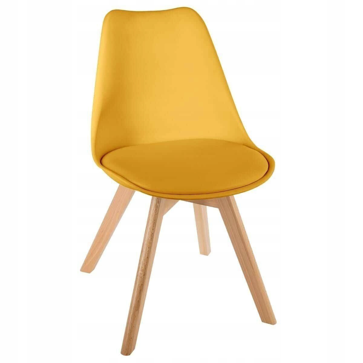 Drewniane krzesło tapicerowane kuchenne żółte