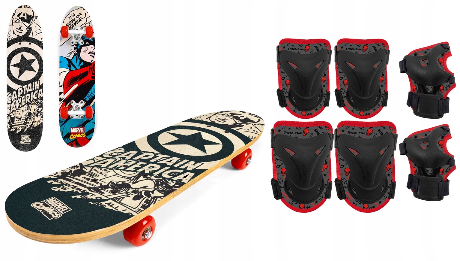 Deskorolka drewno 61cm Ochraniacze na kolana nadgarstki Avengers Spiderman