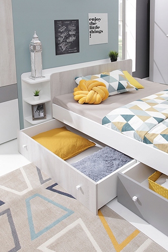 Łóżko system młodzieżowy COSMO 13 biały dąb szary Kolekcja COSMO