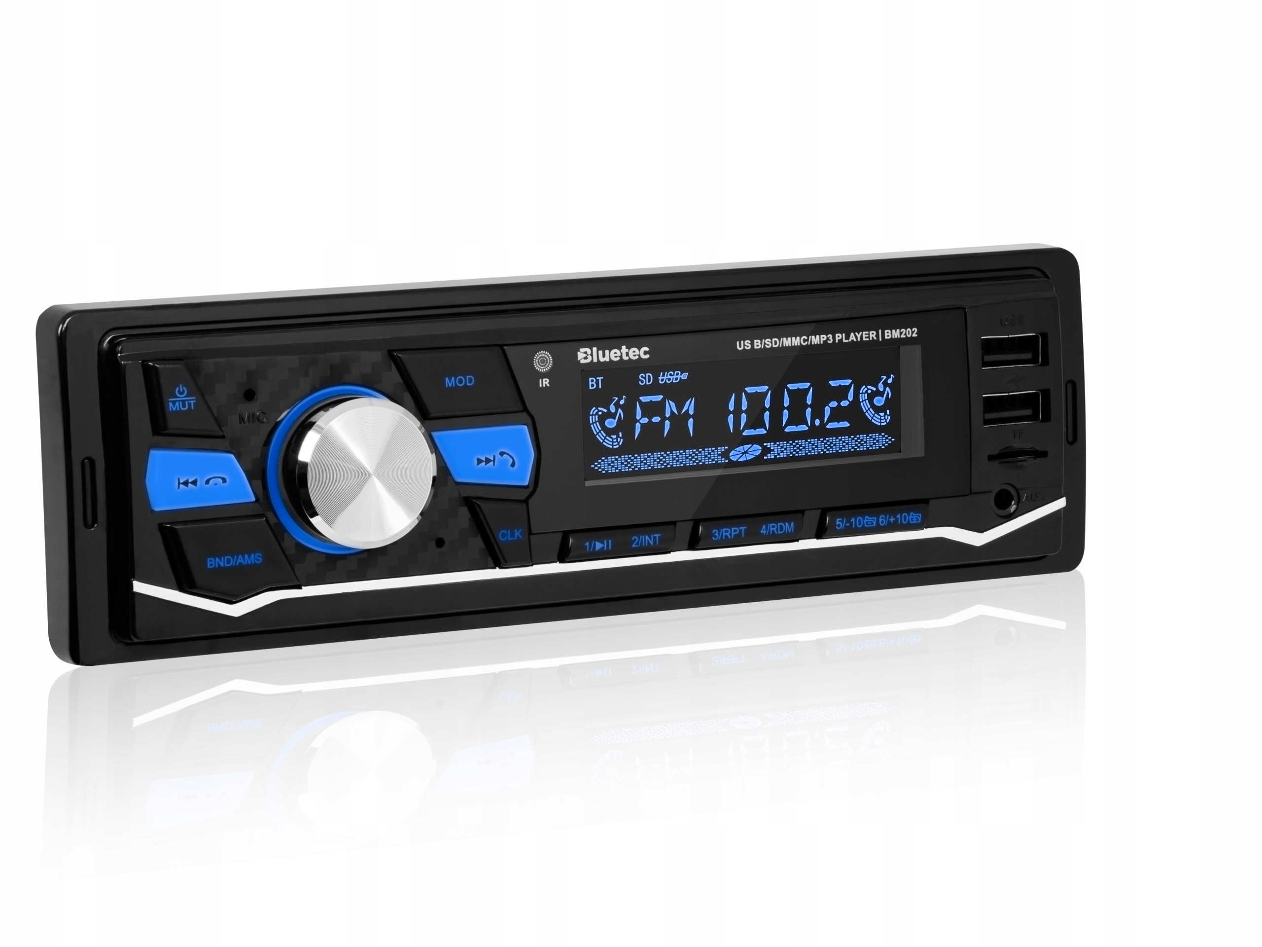 RADIO SAMOCHODOWE 1-DIN BLUETOOTH 5.0 USB SD AUX MP3 MIKROFON PILOT KOLORY Radio pasmo AM pasmo FM