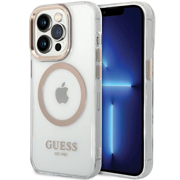 Pouzdro Guess Metal Outline Magsafe pro iPhone 15 Pro Max zlaté