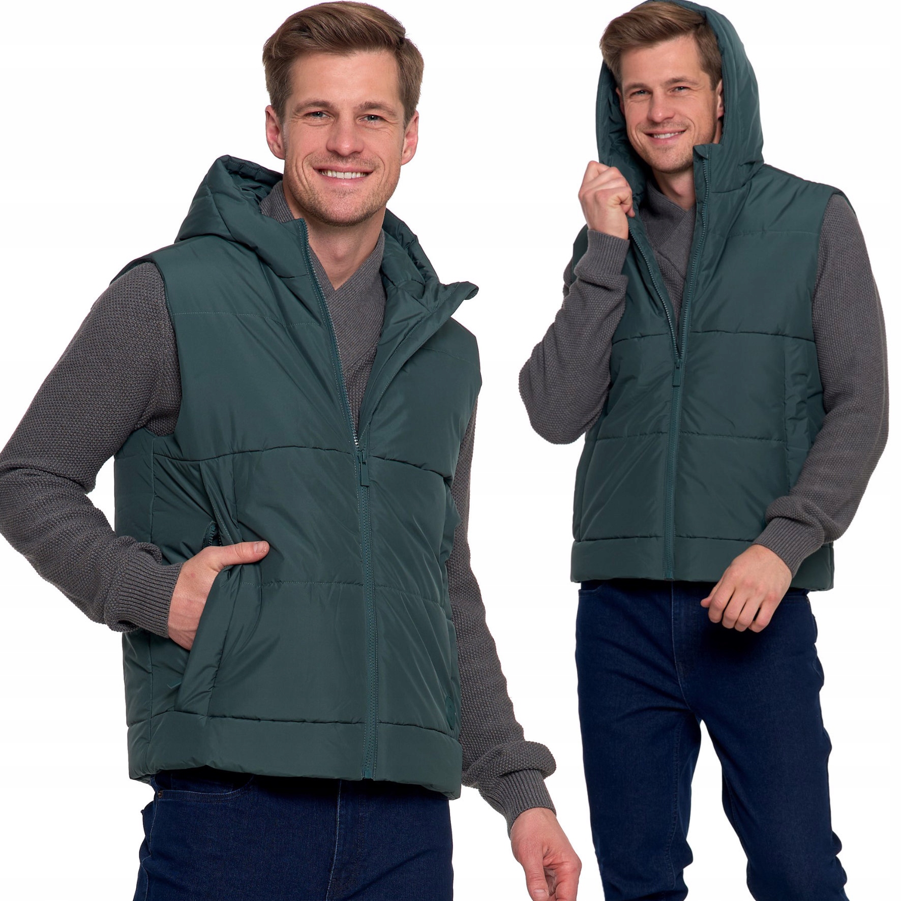 Pánská Bunda Bez Rukávů Kapuce Bez Rukávů S Kapucí A Kapsami Moraj Khaki XL