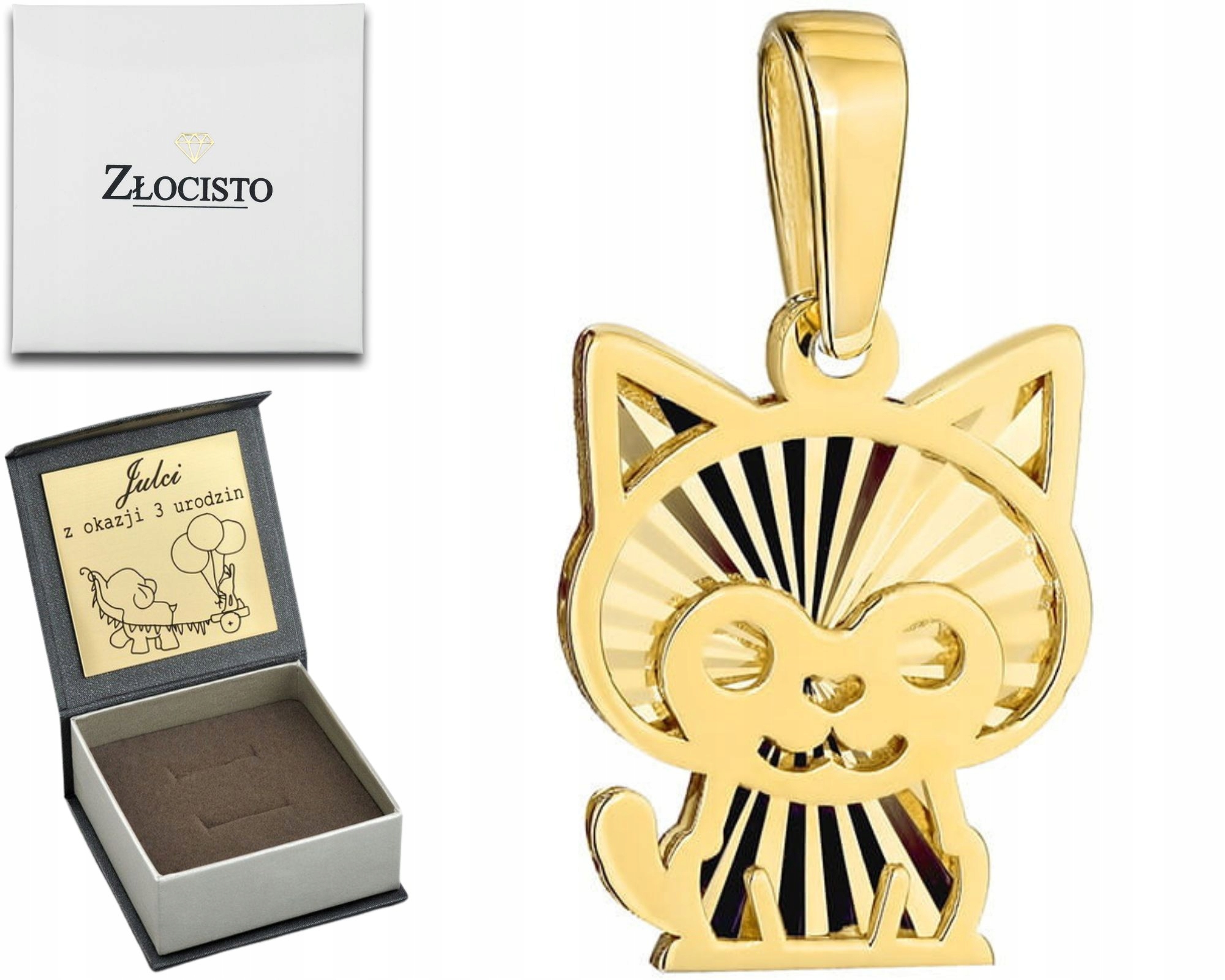 Zlatý Přívěsek Diamantová Kočička Kočka 585 14K Dárek Gravírování