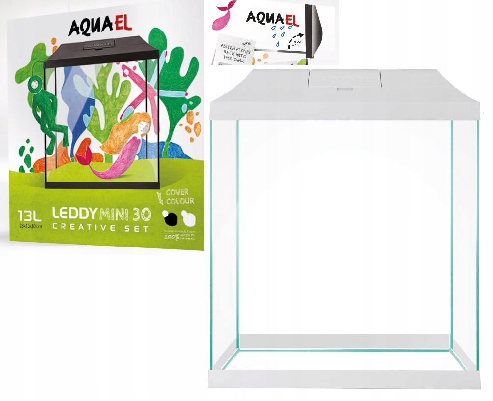 Aquael Leddy Mini Akwarium Creative 30 Zestaw Pokrywa filtr Tło Biały