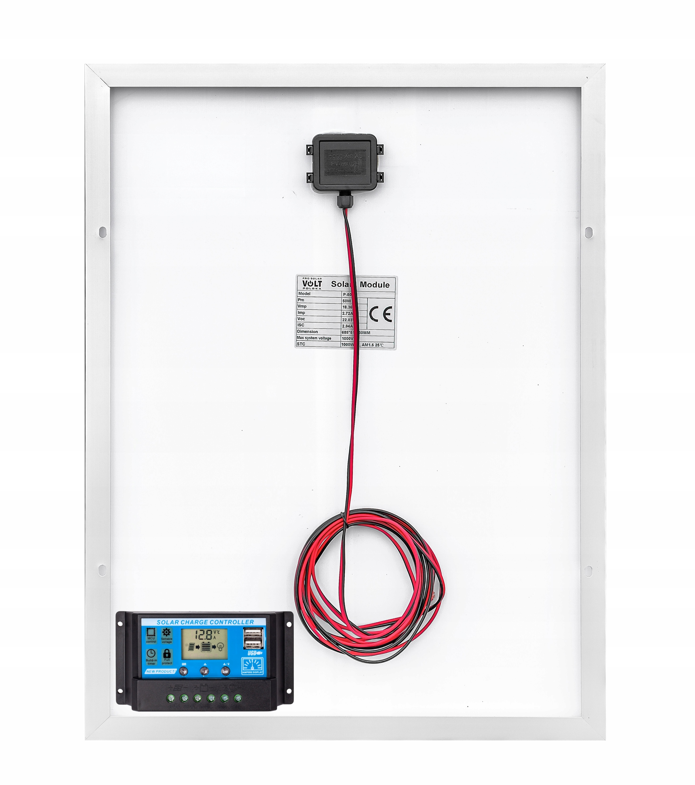 PANEL SOLARNY BATERIA SŁONECZNA 50W 12V REGULATOR 20A Maksymalna moc 50 W
