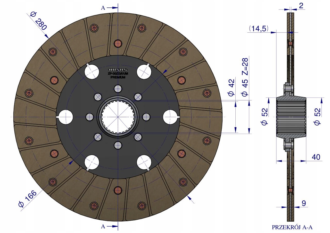 Tarcza sprzęgła napędu przekaźnika II stopnia 951106. 69011169 C-360 PREMIU Producent części Ursus
