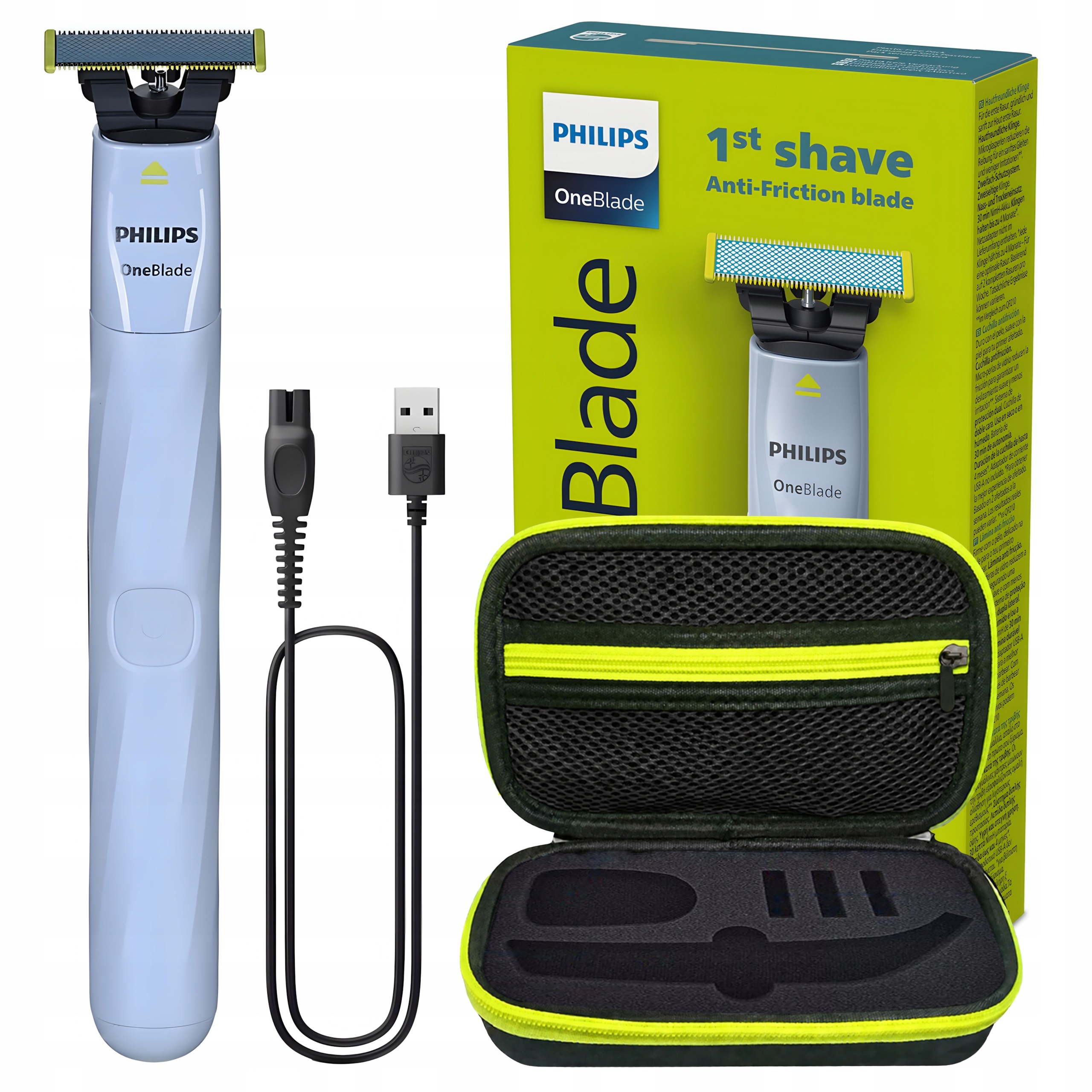 Philips OneBlade First Shave QP1324/20 Holicí Strojek pro mokré i suché holení Sada Pouzdro
