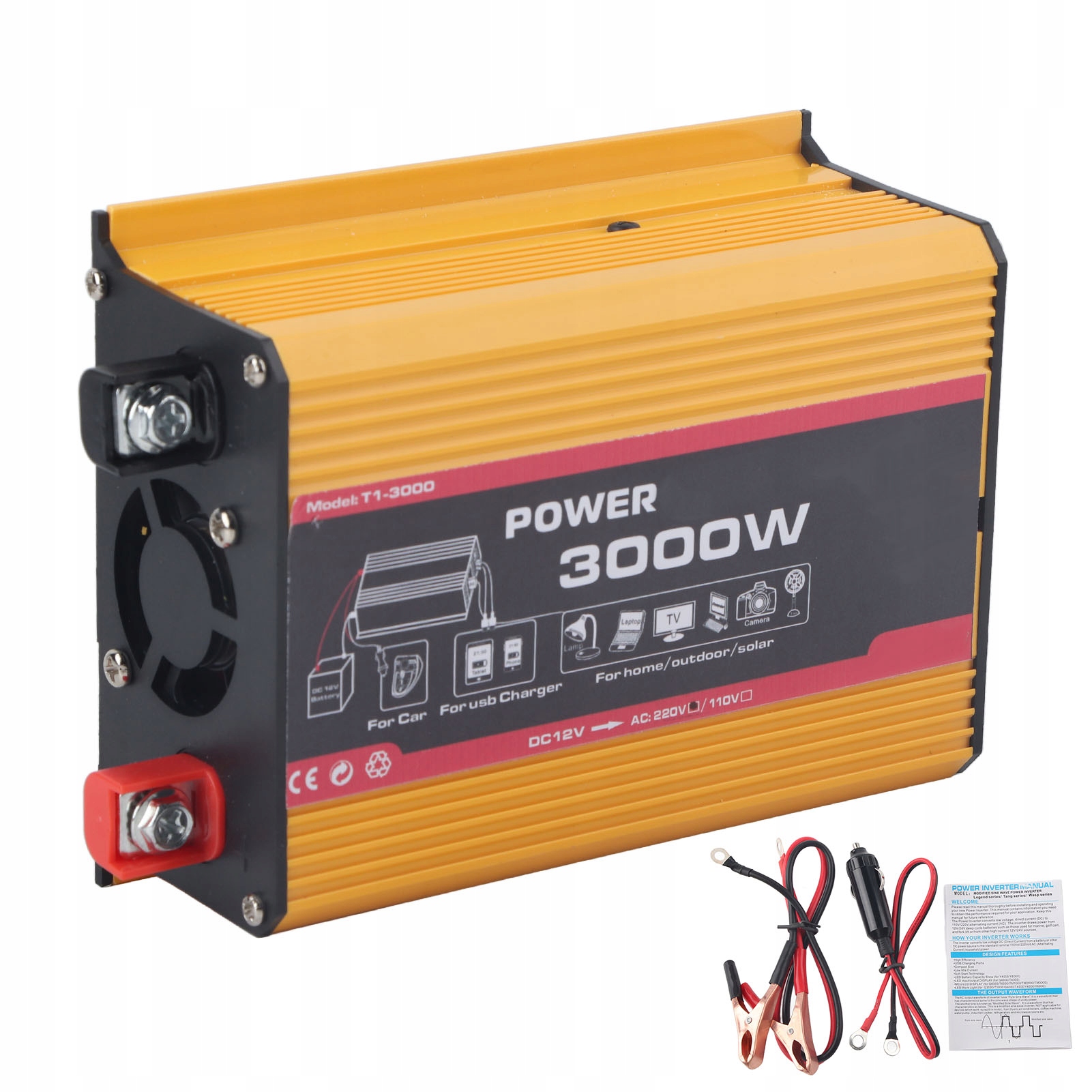 Przetwornica DC12V-AC220V Samochodowa Inwerter 3000W Usb Zabezpieczenia