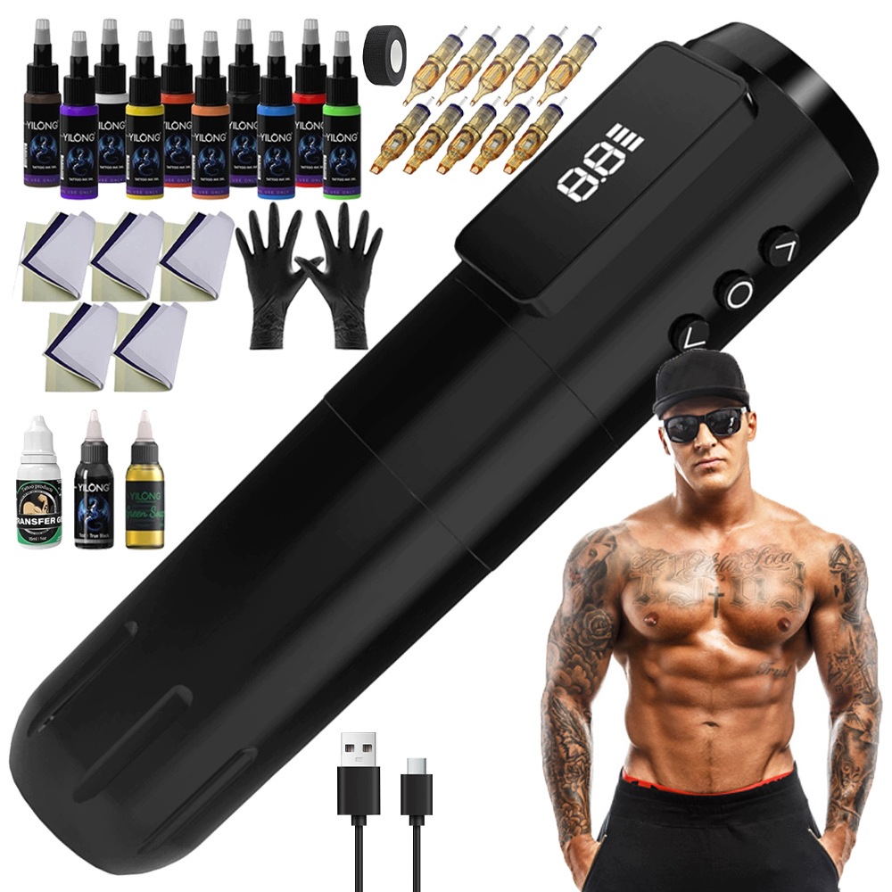 Na Tetování Pen Černý 1600 Mah Jehly Inkousty Kůže Pro Cvičení Kelímků