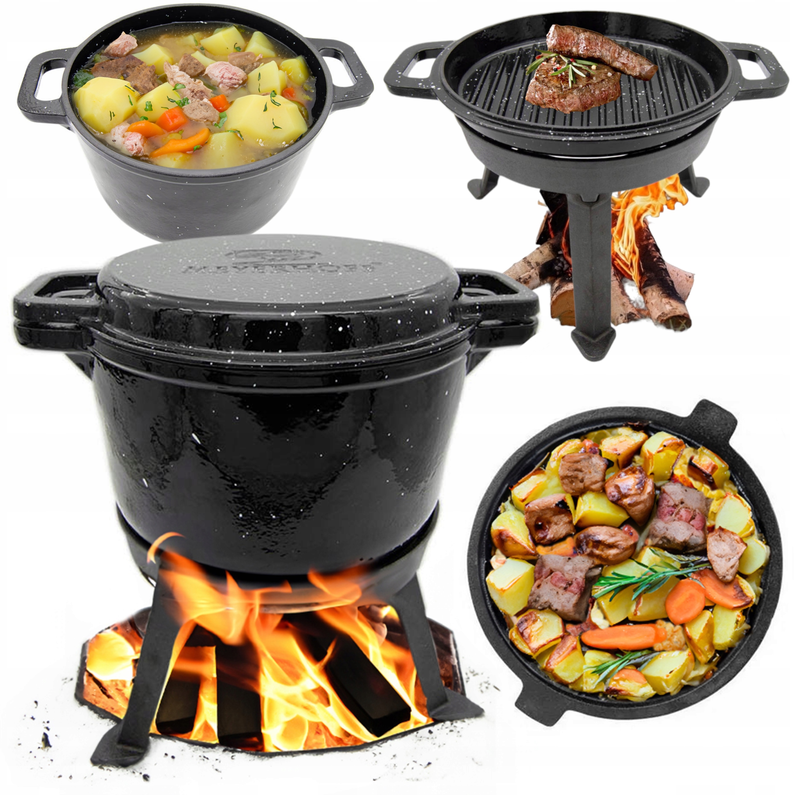 Kociołek żeliwny, emaliowany, Marmurek 3w1, 8 L