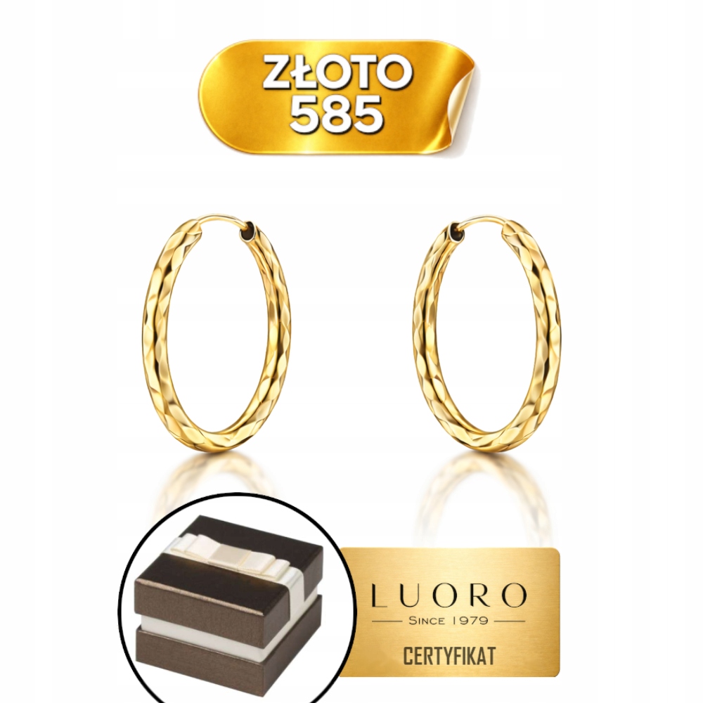 Náušnice Zlaté 585 14K Kolečka Diamantové 15 MM Lehké Zapínání Kreol