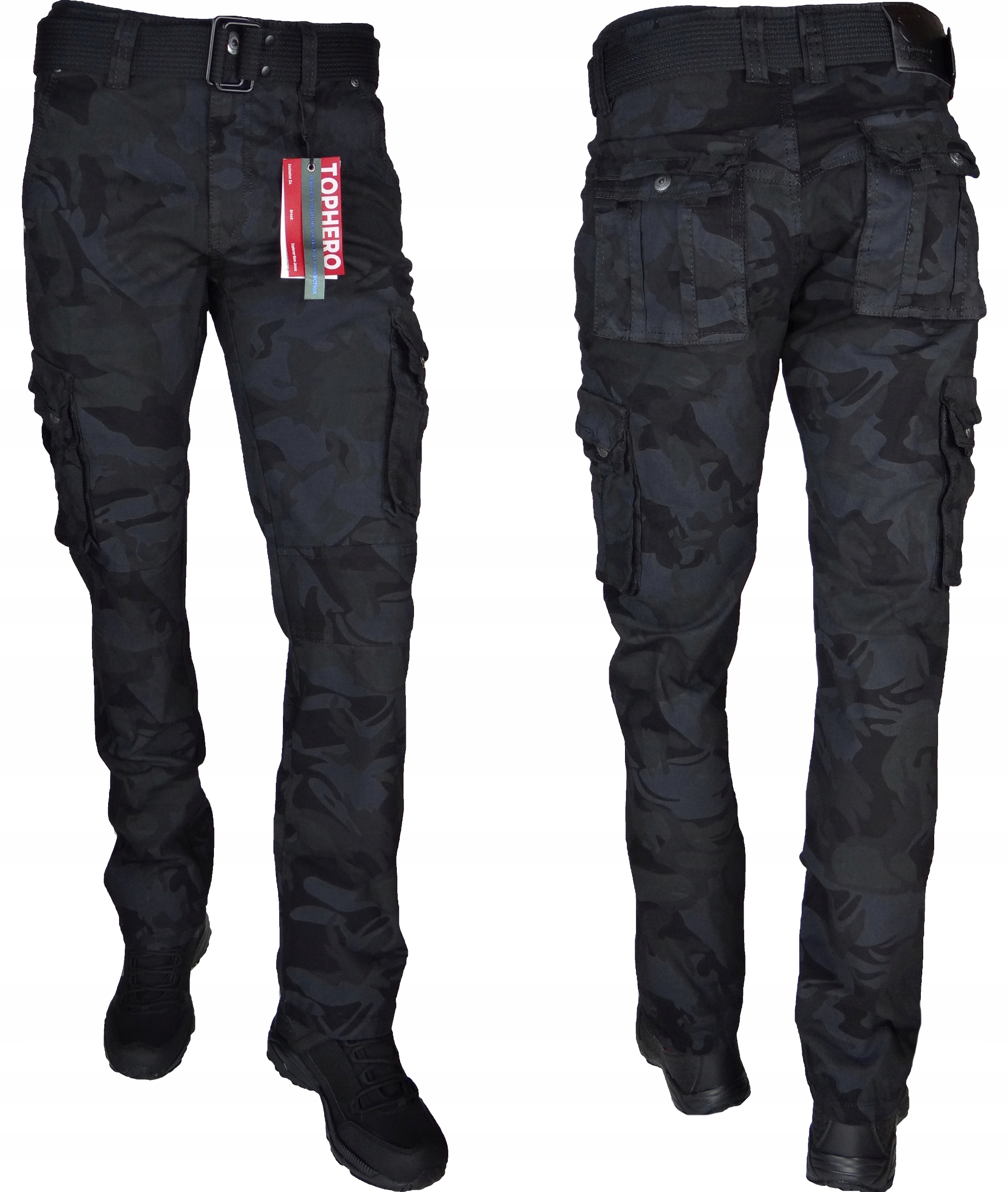 SPODNIE BOJÓWKI CZARNE MORO Stretch z Paskiem Różne Rozmiary r33 IT/Th-1 Marka inna