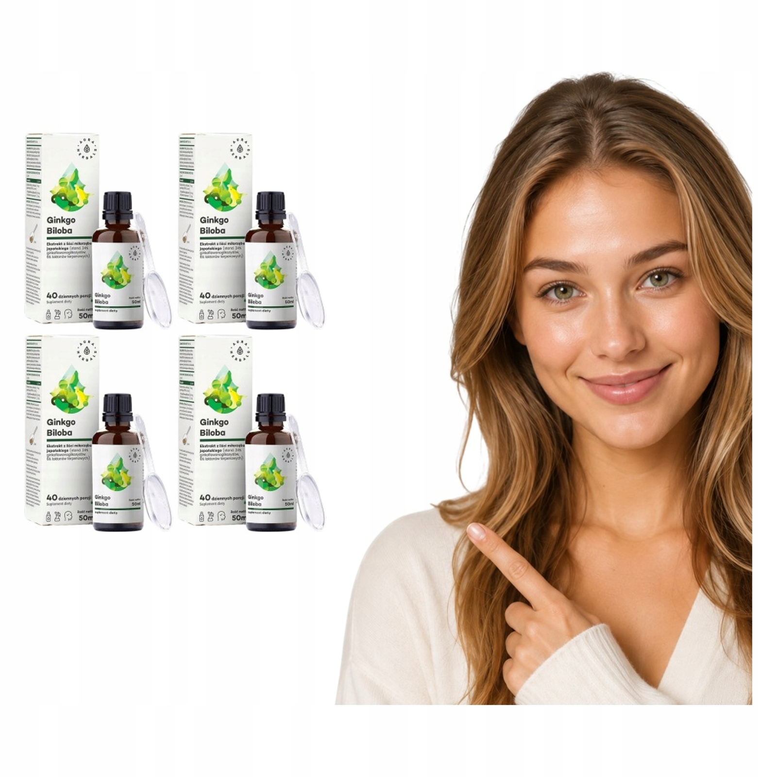 4x Ginkgo W Płynie Aura Herbals Miłorząb Ekstrakt 50:1 45 mg 50 ml Supl.
