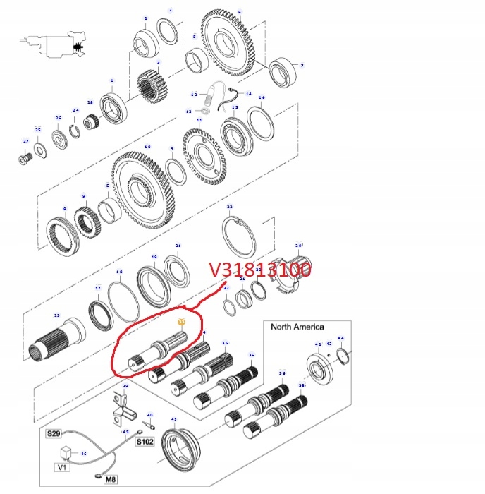 Końcówka wałka WOM Valtra Valmet 6Z V31813100 Numer katalogowy części V31813100