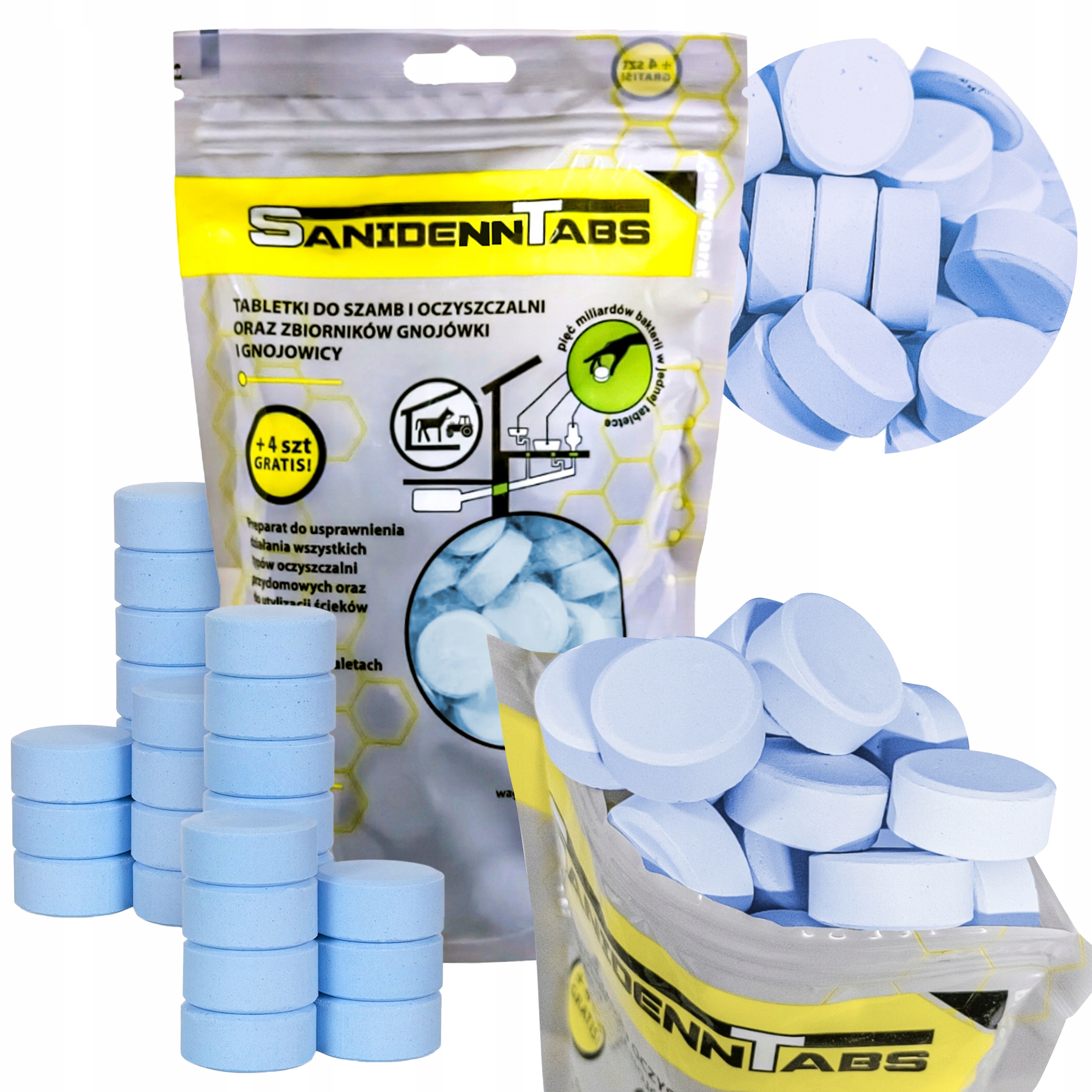 Tabletki bakterie do szamba i oczyszczalni Sanidenn 96+4 zapas na 2 lata