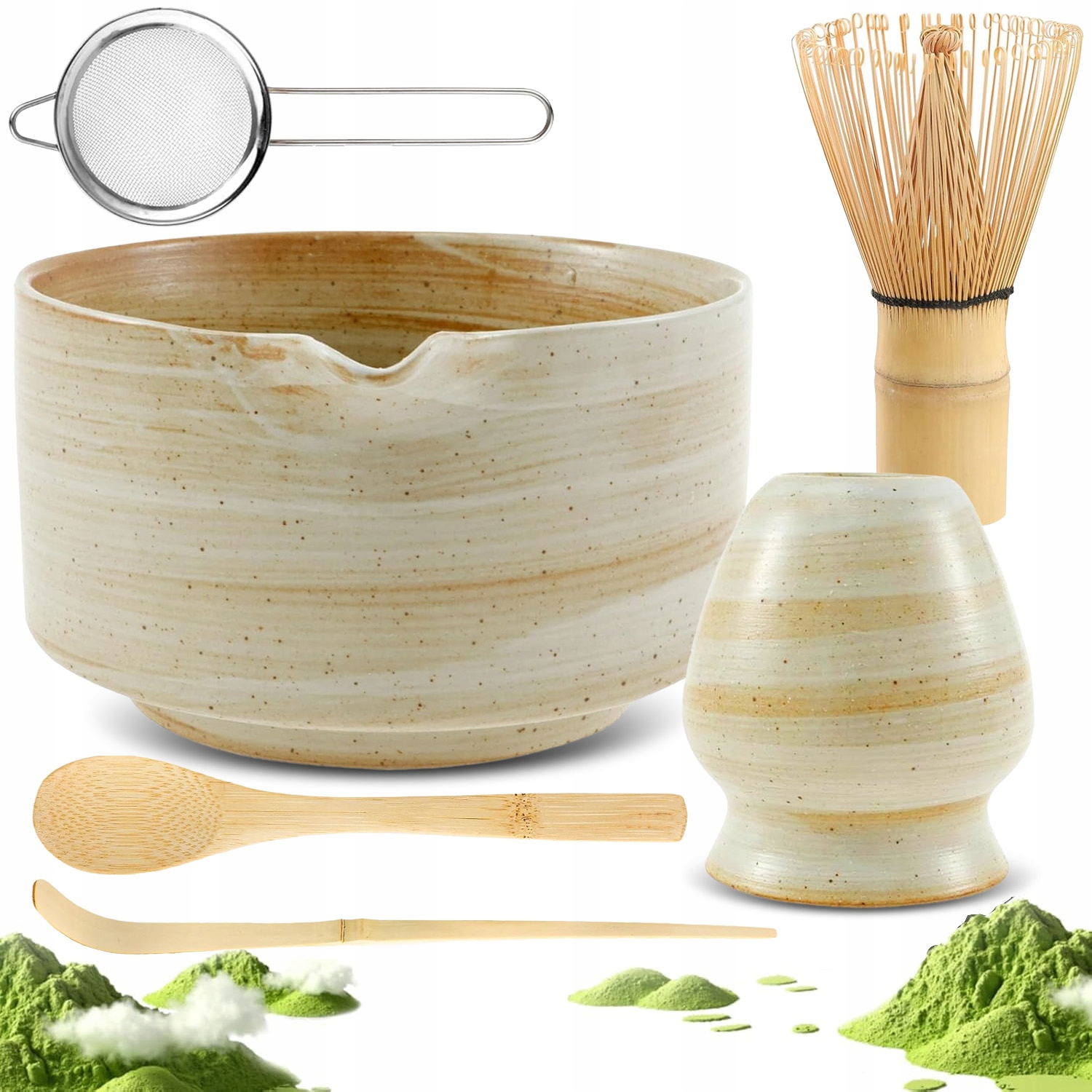 Levně Bambusová Sada Na Přípravu Matcha – Metlička, Lžička, Míchátko 6V1 – Ideální Jako Dárek