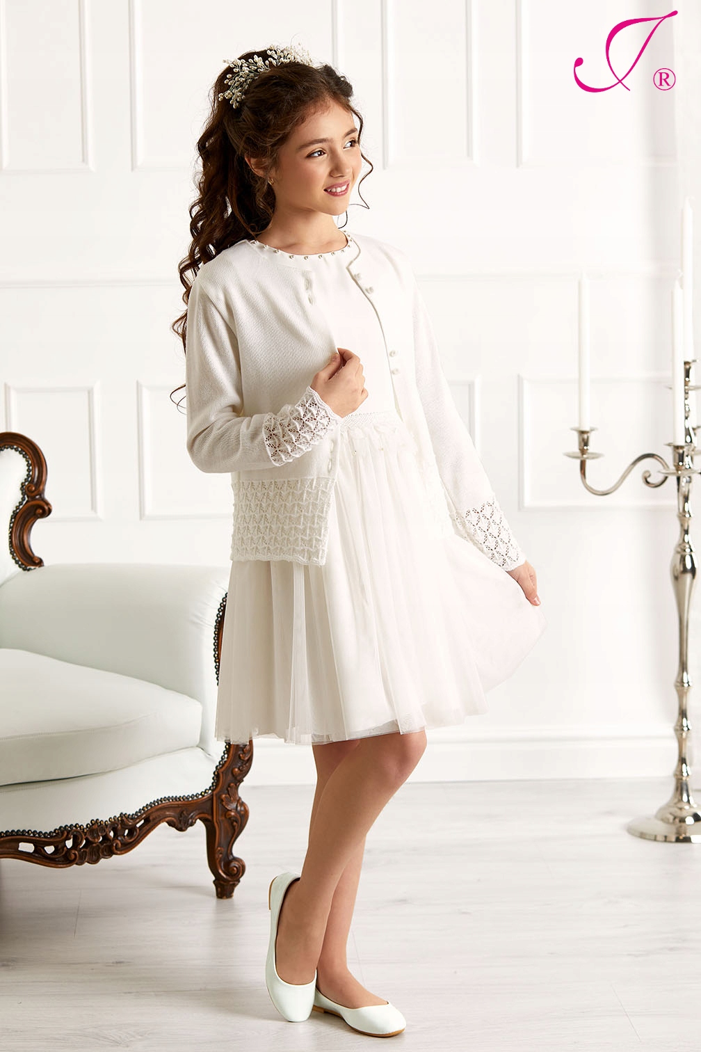 122 SWETEREK ażurowy biały komunia JOMAR