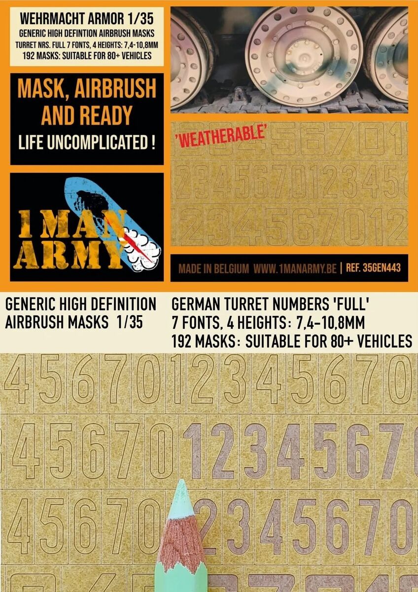 Německá čísla věží plná 1:35 1 Man Army masky 35GEN443