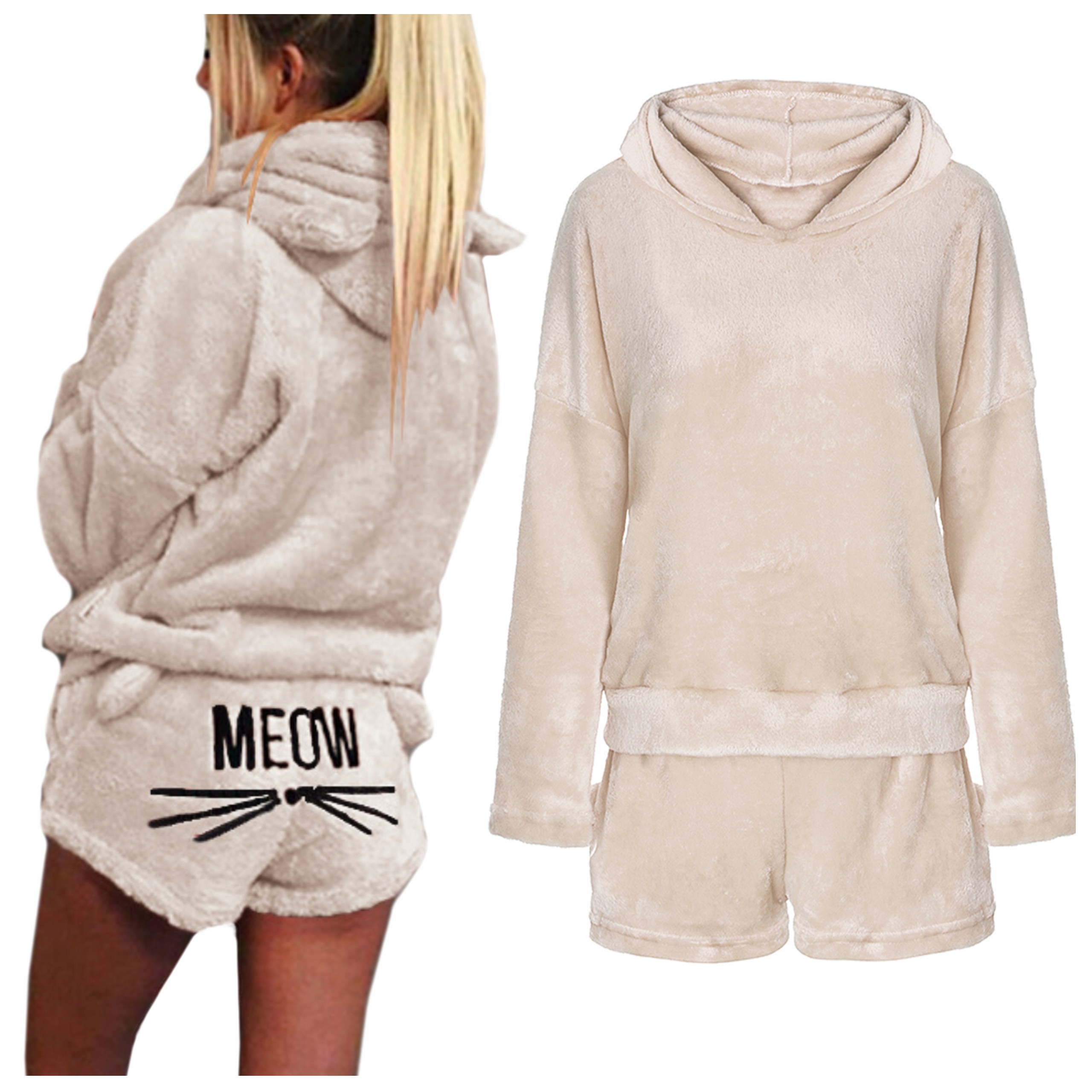 

Ciepła Piżama pluszowa Bluza Szorty meow Kot XL 42