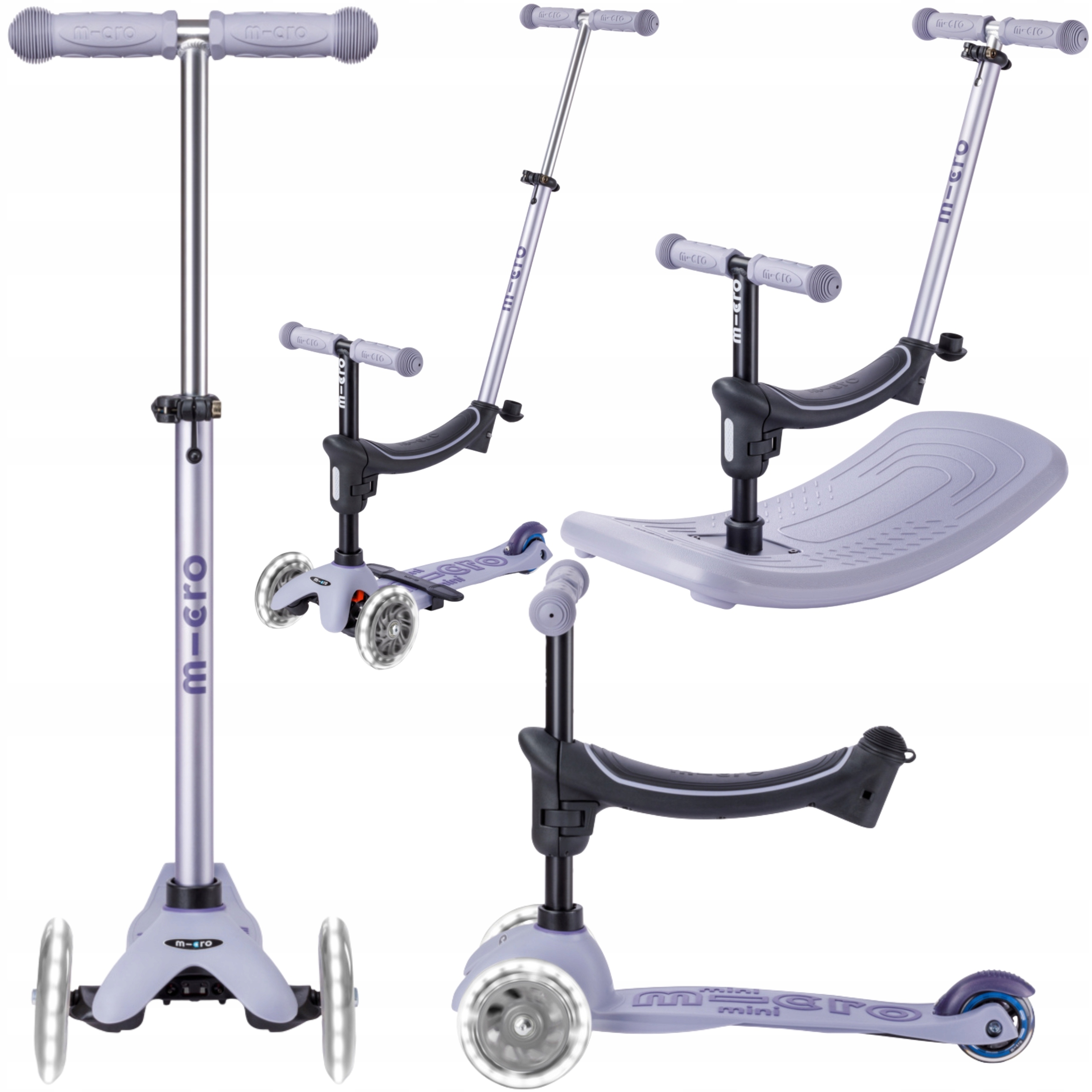 Hulajnoga 4w1 Micro Mini Rock Go Koła Led 6 Wariantów Fioletowa Jeździk